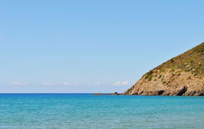 Scenic view of sea against clear blue sky