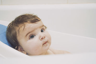 Close-up of baby at bathroom