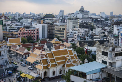 High angle view of buildings in city