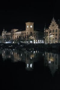 Illuminated buildings in city at night