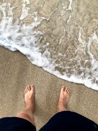 Low section of person standing on beach