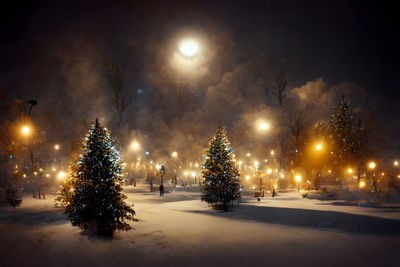 Snowy christmas night in abstract snow covered park - neural network generated ai art