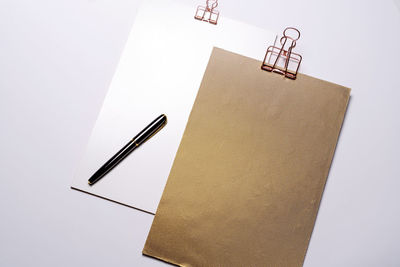 High angle view of pen against white background