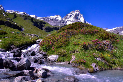 Scenic view of mountains against clear sky