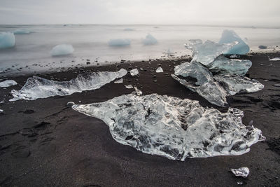 Aerial view of frozen sea shore