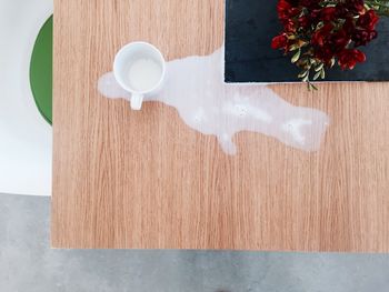 Directly above shot of wooden planks on wooden table