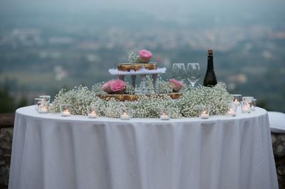 Close-up of cake against plants
