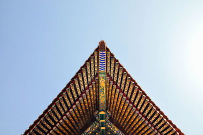 Low angle view of pagoda against clear sky