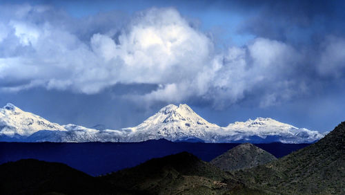 Scenic view of snowcapped mountains against sky