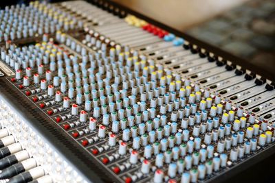 High angle close-up of sound mixer at studio