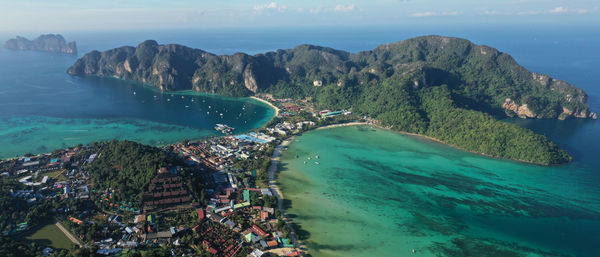 High angle view of cityscape against sky