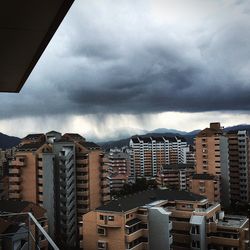 Buildings against cloudy sky