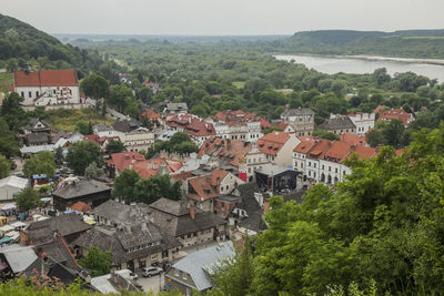 High angle view of buildings in town