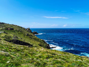 Scenic view of sea against blue sky