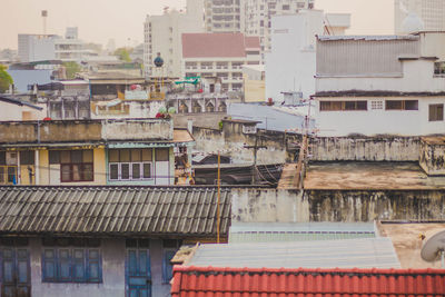 High angle view of residential buildings in city