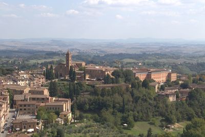 High angle view of townscape against sky