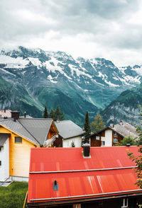 Roofs of chalets in swiss alps. switzerland, jungfrau. village in mountains. beautiful landscape