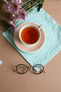 High angle view of coffee on table