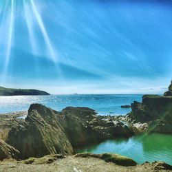 Scenic view of sea against blue sky