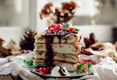 Close-up of dessert on table