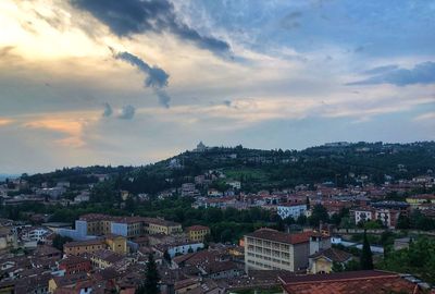 High angle shot of townscape against sky