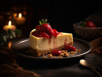 Close-up of dessert in plate on table