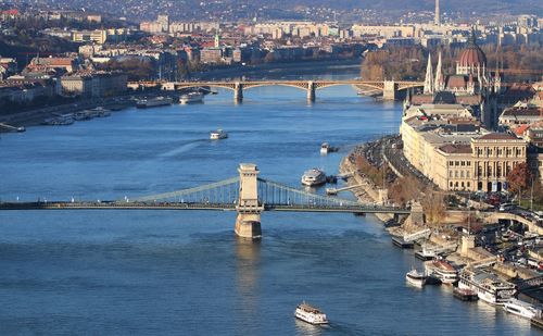 High angle view of bridge over river in city