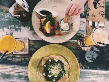 High angle view of food on table