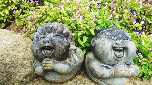 Close-up of statue in garden