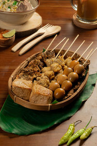 High angle view of vegetables in bowl on table