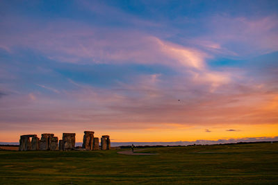 Scenic view of field against sky during sunset