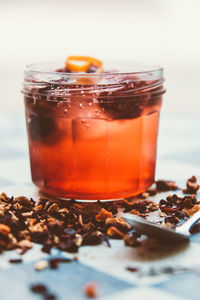 Close-up of drink in glass on table