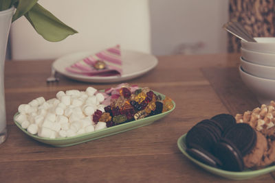 Desserts served on plate at home