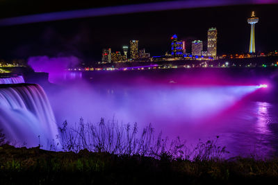 Illuminated niagara falls at night