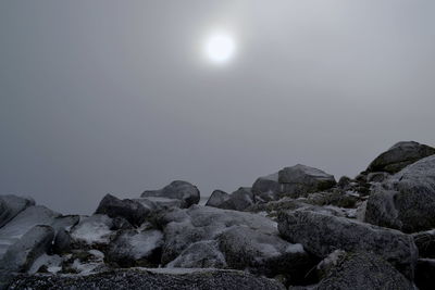 Low angle view of rocks against sky