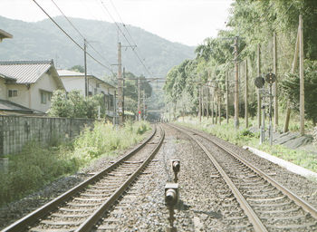 Railroad tracks amidst trees against sky