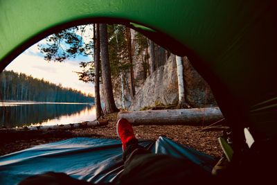 Low section of person by lake