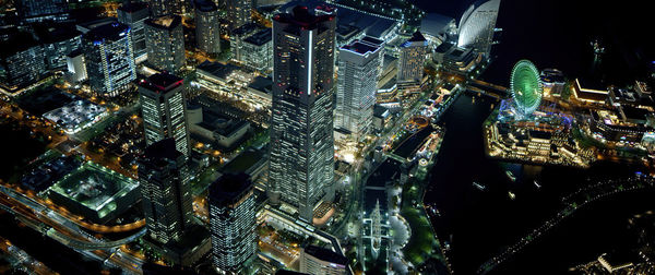 High angle view of city lit up at night,tokyo-japan