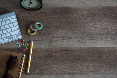 High angle view of multi colored pencils on table