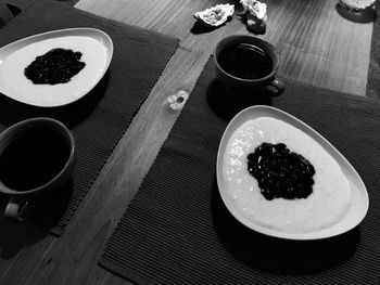 High angle view of coffee on table