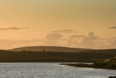 Scenic view of river against sky during sunset