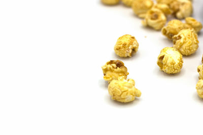 Close-up of cookies against white background