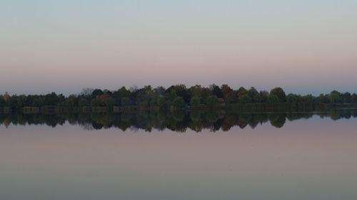 Reflection of trees in calm lake