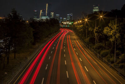 Light trails on street in city at night