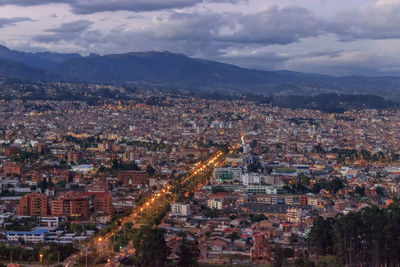 High angle shot of townscape against sky