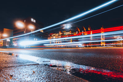 Light trails on road at night in hamburg