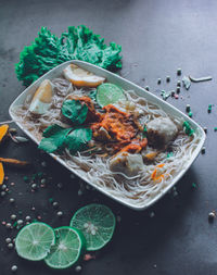 High angle view of food on table
