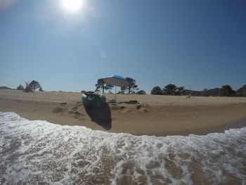 Scenic view of beach against clear sky
