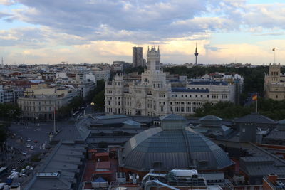 High angle view of street amidst buildings in city