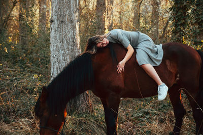 Full length of a horse in the forest